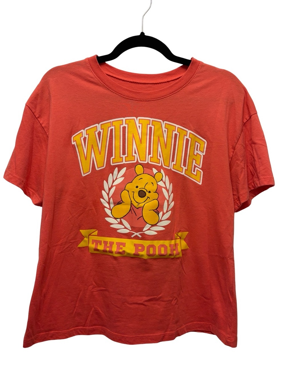 Disney Winnie the Pooh Collegiate Graphic T-Shirt Coral Red Salmon Pink Sz Large